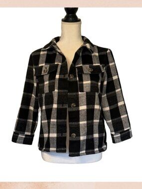Old Navy Girls Black & White Check Plaid Flannel Jacket